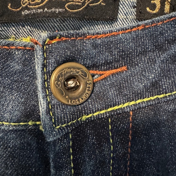 Ed Hardy Jeans Size 31 Embellished Skull & Rose Embroidered Denim Y2K - Picture 9 of 12